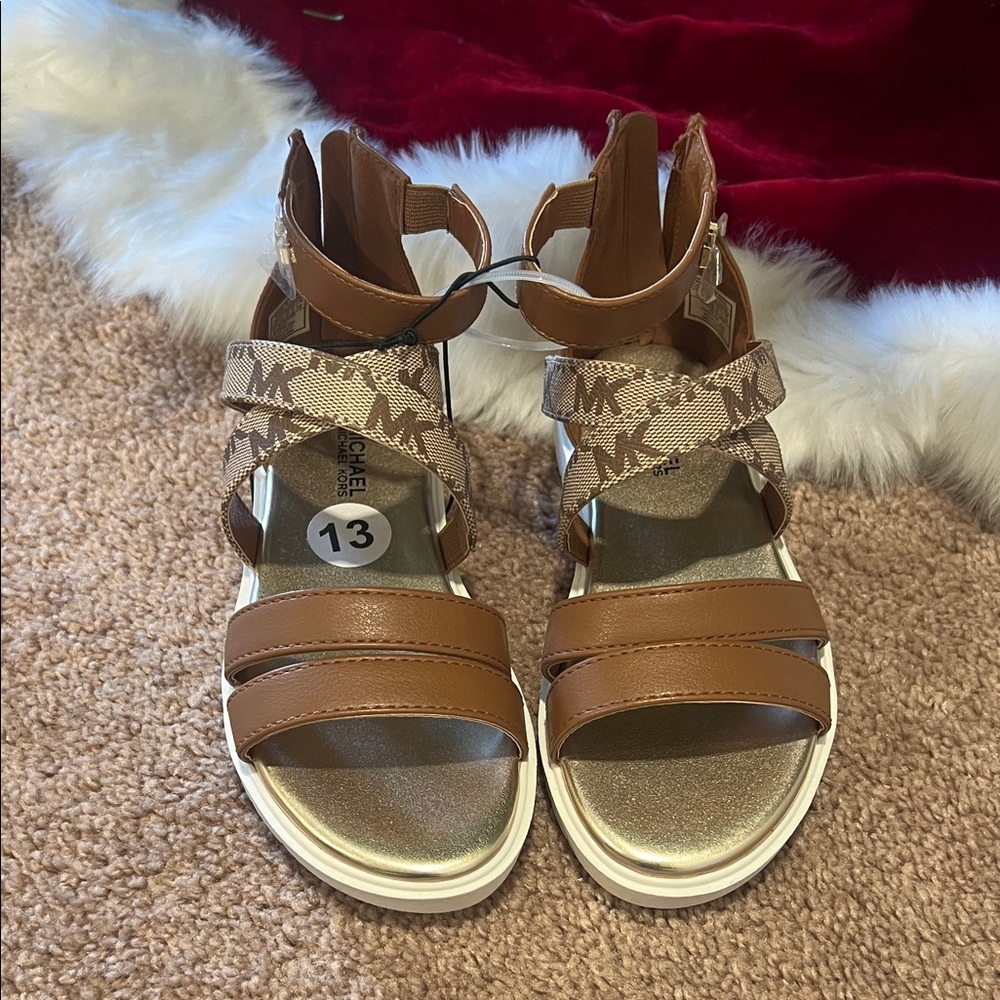 Michael Kors Tan and Gold Strappy Sandals